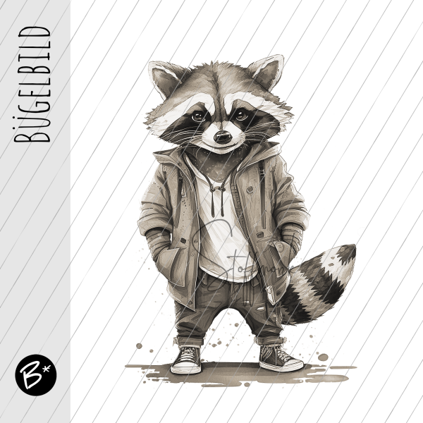 Bügelbild - " Racoon - Beige "
